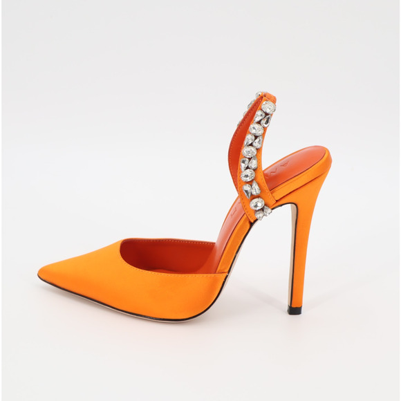 Aminah Abdul Jillil Soleil Women Slingback Rhinestone Stillet Orange Satin Sz 6M - Picture 4 of 10
